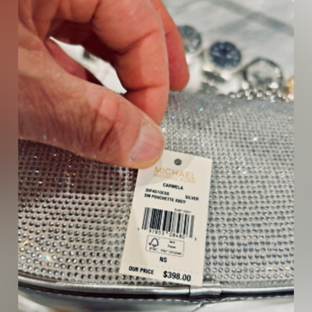 Michael Kors Carmela Small Silver
Sparkling Rhinestone Pouchette and Crossbody - Picture 8 of 10
